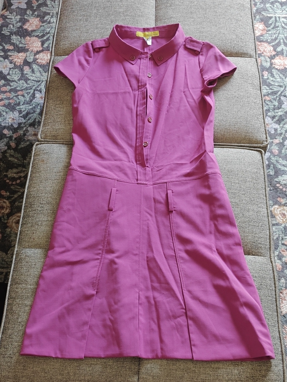 Women's Magenta Short-Sleeve Button Front Mini Dress